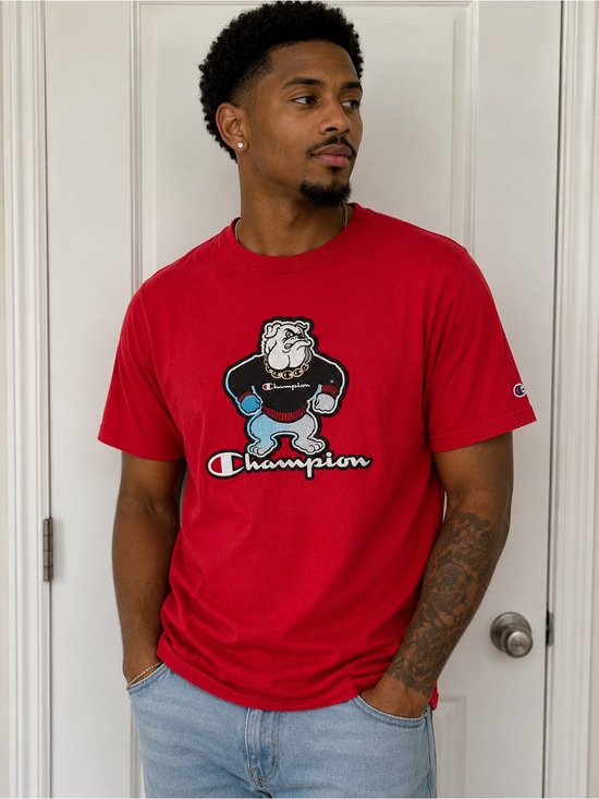 Champion Other - Champion Red Short-Sleeve T-Shirt with Bulldog Graphic